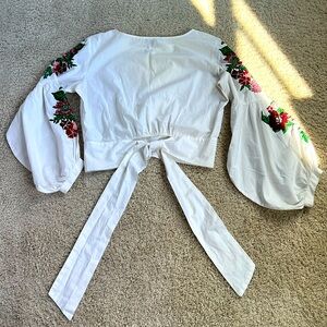 Zara, Puff Sleeve Blouse, Embroidered, size L, Fits M.